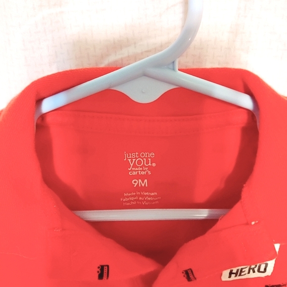 🧮6/$20 Just One You by Carter's Collared Romper Red With Firetrucks Sz. 9 mos - Picture 5 of 8